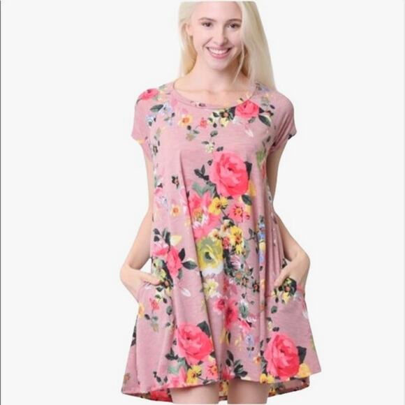 Short sleeve dress pink floral medium large - Picture 9 of 10